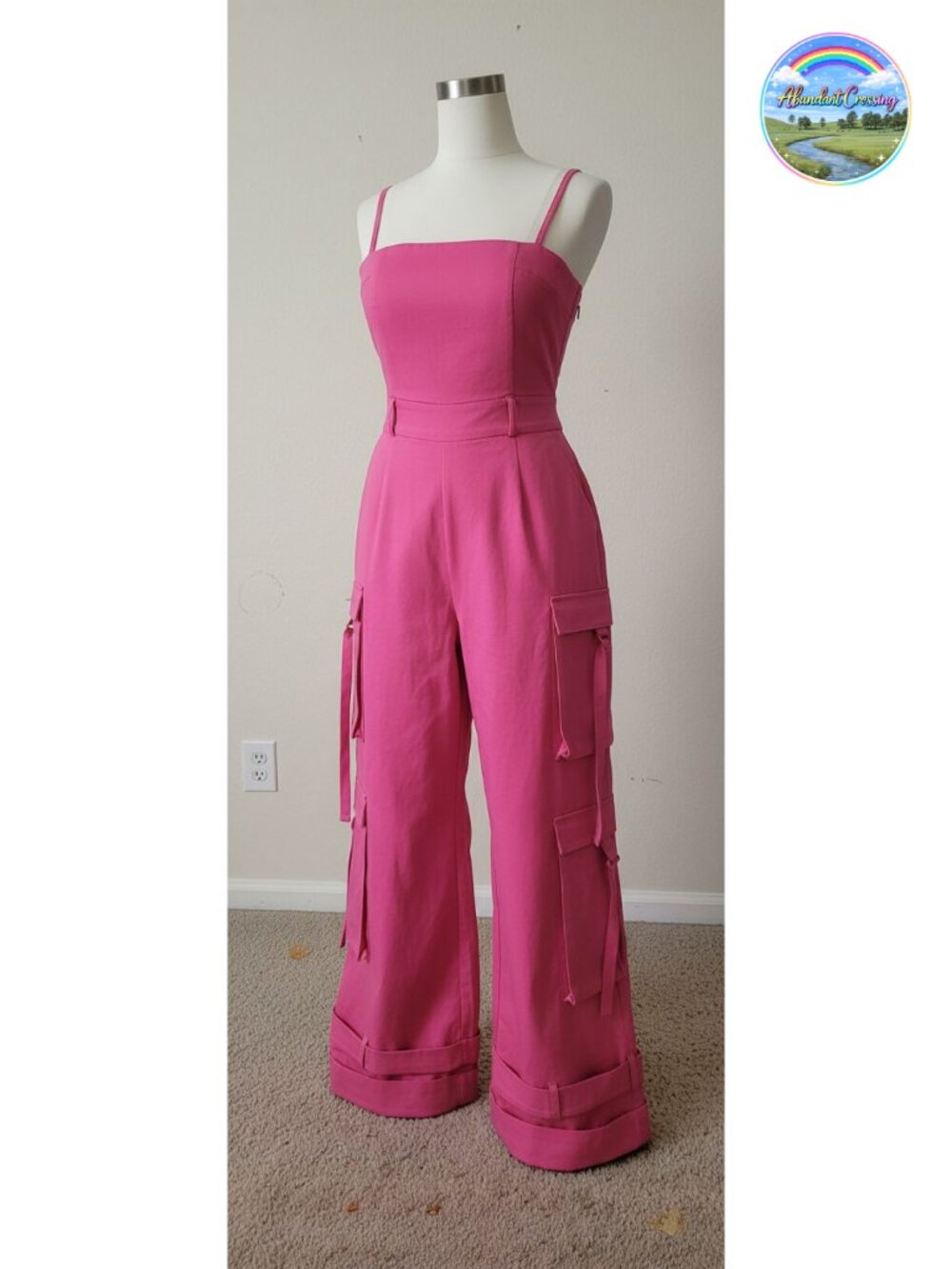 Womens Cargo Jumpsuit Wide Leg One Piece Sleeveless V-Neck Clubwear